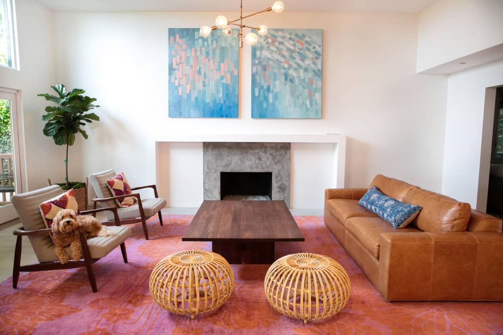 FLOWERS ON WATER (fiery orange pink) by Emma Gardner Design, LLC at