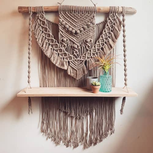 Ashley Macrame Wall Hanging Shelf | Wall Hangings by Rosie the Wanderer. Item made of wood & fiber