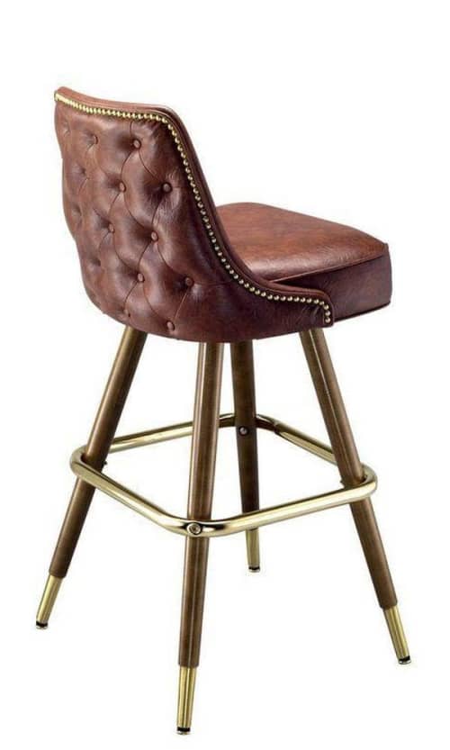 Red Tufted Bar Stools - Model 7030 | Chairs by Richardson Seating Corporation | Maison Pickle in New York. Item composed of wood and leather