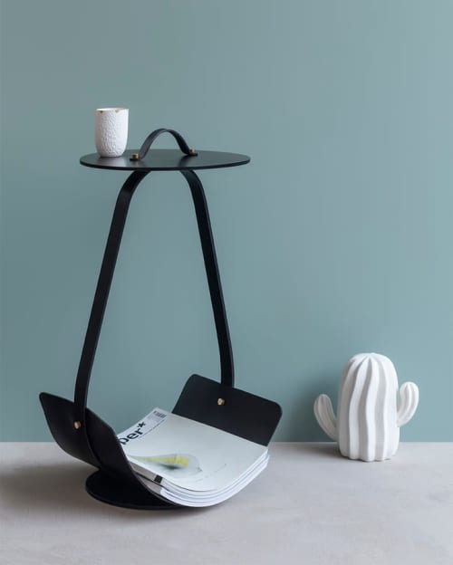 Zin | Side Table in Tables by Uniqka. Item made of steel with leather works with boho & minimalism style