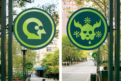 Equo ne Credite, Teucri | Signage by Ryan McGinness | MetroTech Commons in Brooklyn