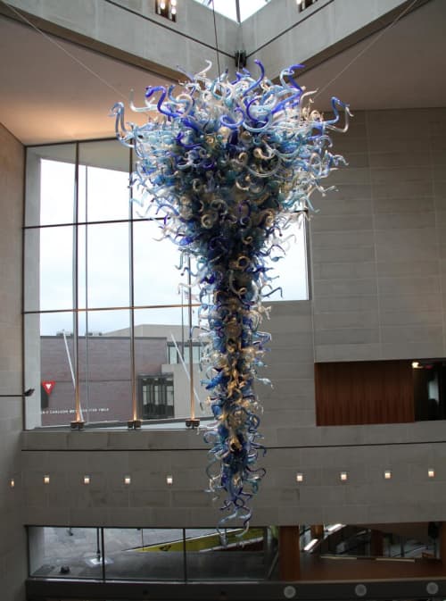 Blue and Gold Chandelier | Sculptures by Dale Chihuly | Eastman School of Music in Rochester