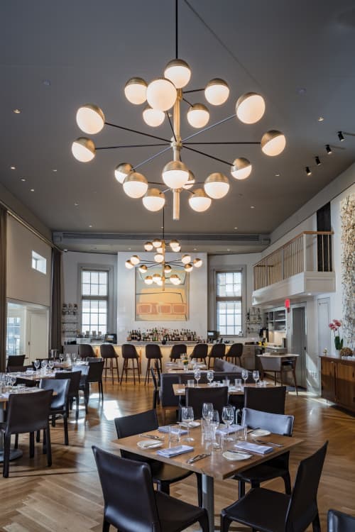 Custom Pendant Lighting | Pendants by ILEX Architectural Lighting | Parsnip Restaurant & Lounge in Cambridge. Item made of brass & synthetic