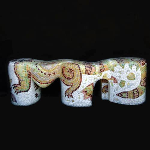 Racoon Benches | Mosaic in Art & Wall Decor by Dmitry Mosaics | Berkeley, CA in Berkeley. Item made of stone