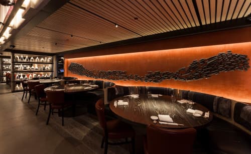 Black Glazed Stoneware Mural | Sculptures by Pascale Girardin | Nobu Downtown in New York