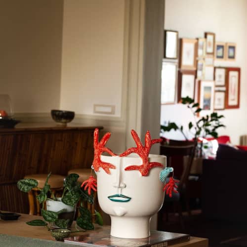 Corallina defender of sea | Vase in Vases & Vessels by Patrizia Italiano. Item made of ceramic