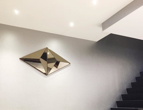 Convex Volume Mirrors Pair | Decorative Objects by Robert Sukrachand. Item composed of walnut and bronze