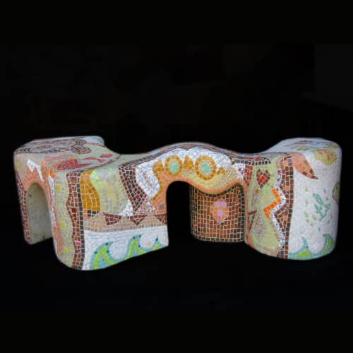 Mosaic Benches | Public Sculptures by Dmitry Mosaics | 2101 Milvia St. Berkeley, CA in Berkeley. Item composed of stone
