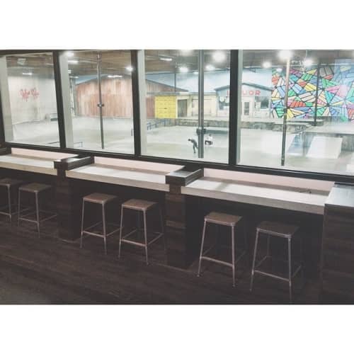 Custom Viewing Counter | Counter Stool in Chairs by Monkwood Studios | The Berrics in Los Angeles. Item made of wood