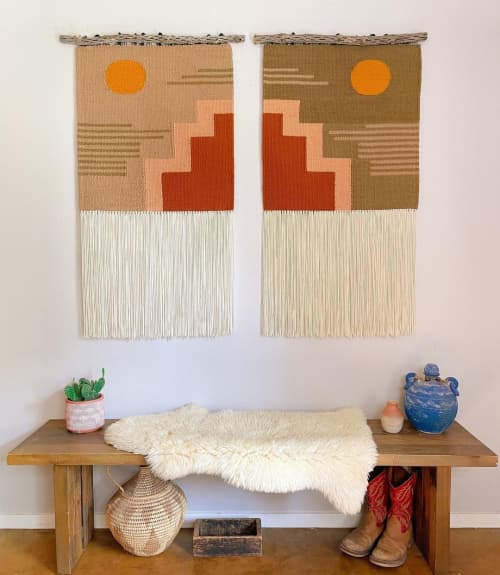 Woven Diptych | Embroidery in Wall Hangings by Estudio Zanny. Item made of fabric with fiber