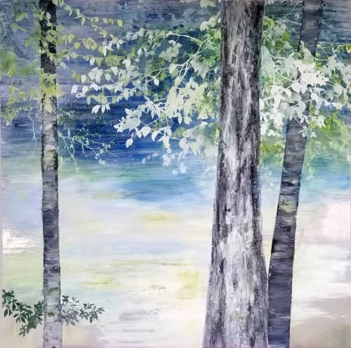 By The River | Oil And Acrylic Painting in Paintings by Cara Enteles Studio | Cara Enteles Studio in New York. Item composed of synthetic