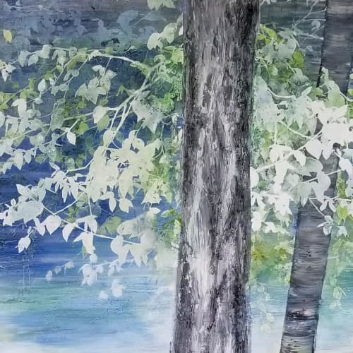 River Hike Painting | Oil And Acrylic Painting in Paintings by Cara Enteles Studio. Item composed of canvas