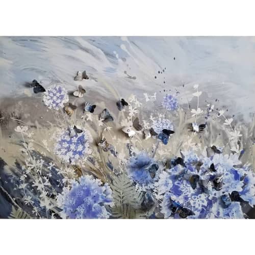 Where'd you go Karner Blue 1 | Oil And Acrylic Painting in Paintings by Cara Enteles Studio | The Watermark at Brooklyn Heights in Brooklyn. Item made of canvas