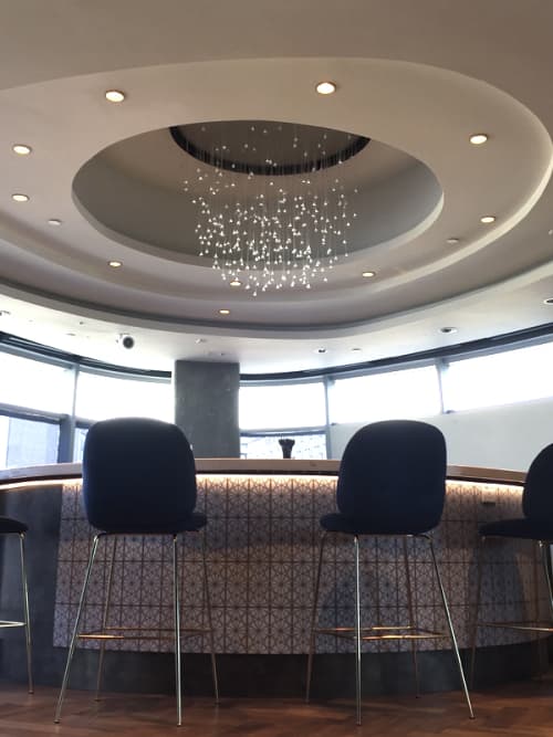 Quadrature Chandelier | Chandeliers by Neptune Glassworks | STAPLES Center - Clippers Private Lounge in Los Angeles. Item composed of aluminum & glass