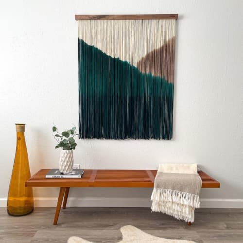 Emerald Green and Taupe Macrame Wall Hanging | Wall Hangings by Love & Fiber. Item made of fabric with fiber