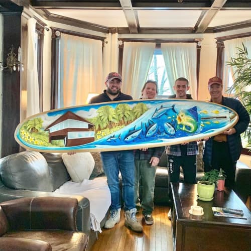 Reclaimed Surfboard Artwork | Sculptures by Carvinart. Item made of wood