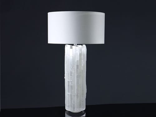 Selenite Cylinder Table Lamp | Lamps by Ron Dier Design | 76th Street in Queens. Item composed of synthetic