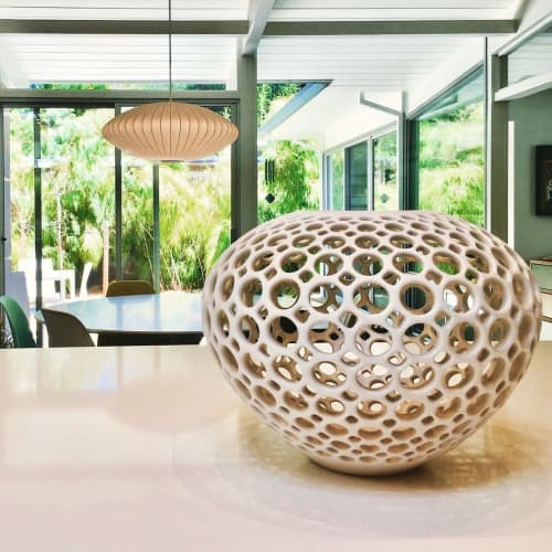 White Pierced Pottery | Sculptures by Lynne Meade. Item made of ceramic