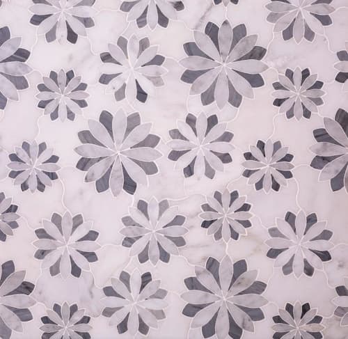 Floral Eternity Carrara & Bardiglio Waterjet Mosaic Tile | Tiles by Tile Club. Item made of marble