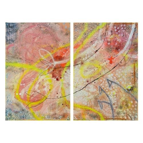 'GARDEN' - Colorful Modern Abstract Diptych | Oil And Acrylic Painting in Paintings by Christina Twomey Art + Design. Item made of synthetic
