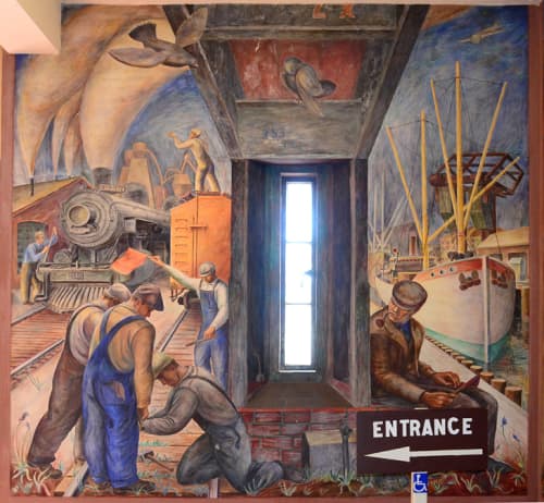 Railroad and Shipping | Murals by William Hesthal | Coit Tower in San Francisco