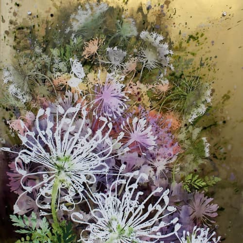 Dill Flowers | Oil And Acrylic Painting in Paintings by Cara Enteles Studio. Item made of canvas