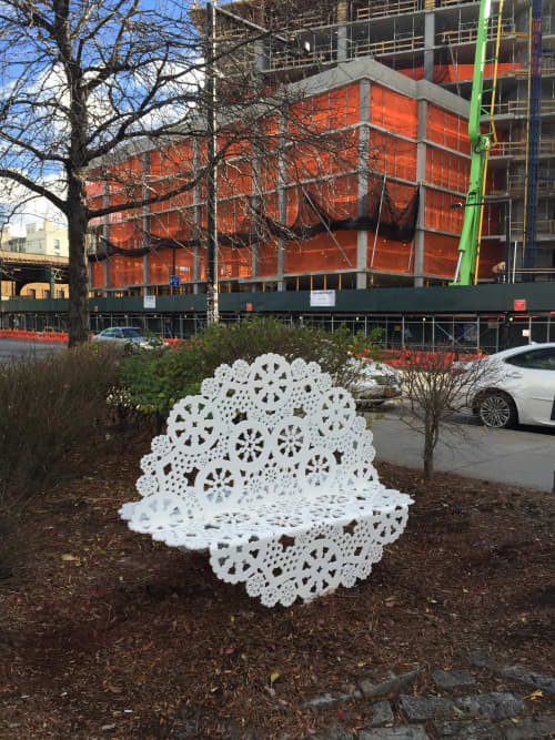 Double Doily | Bench in Benches & Ottomans by Jennifer Cecere | PS1 Greenstreets, Long Island City, Queens in Queens. Item composed of metal