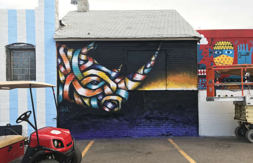 “Rhino Head” | Street Murals by Otto Schade | RiNo Art District in Denver. Item composed of synthetic