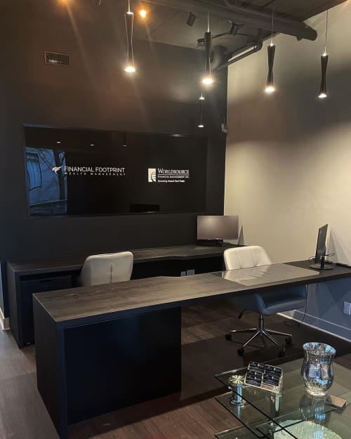 Custom Reception Desks | Tables by Toncha Hardwood | Financial Footprint Wealth Management in Vancouver. Item composed of oak wood