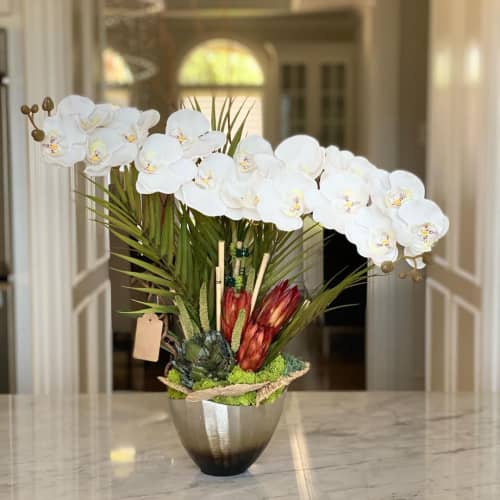 Tropical Orchid Arrangement | Floral Arrangements by Fleurina Designs. Item composed of synthetic