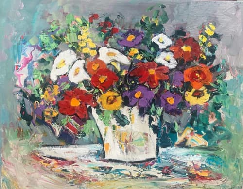 Flower Painting | Oil And Acrylic Painting in Paintings by Elaine Lanoue. Item composed of canvas and synthetic