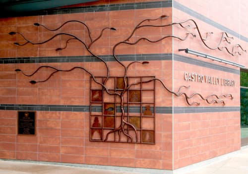 Tree of Knowledge | Sculptures by Eric Powell | Castro Valley Library in Castro Valley. Item composed of steel