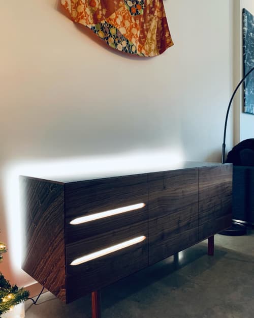 Custom Sideboard | Storage by In Element Designs. Item made of walnut with stone