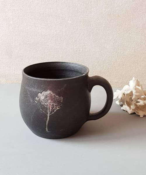 Black Ceramic Tree Mug | Drinkware by ShellyClayspot. Item composed of stoneware