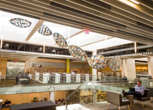"A Ribbon of Light" | Sculptures by Rock Cottage Glassworks | Lawrence Public Library in Lawrence. Item composed of aluminum & glass