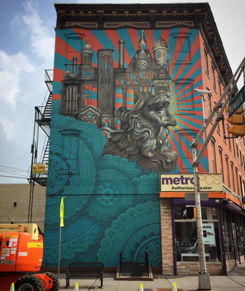 Iconic Jersey City Buildings | Street Murals by Beau Stanton | 264 Newark Ave in Jersey City