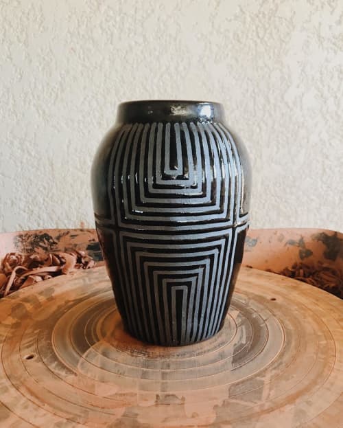 Striped Vase | Vases & Vessels by ZZIEE Ceramics | Independent Lodging Congress, in the William Vale NYC in Brooklyn. Item made of stone