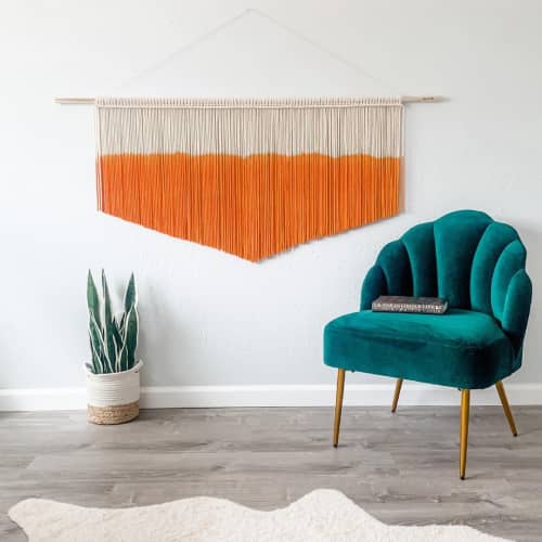 Bright Orange Macrame Wall Hanging | Wall Hangings by Love & Fiber. Item made of fiber