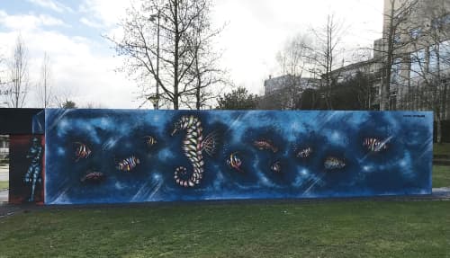 Tiger, Aquarium and Security Guy | Street Murals by Otto Schade | Parque da Cidade do Porto in Porto. Item composed of synthetic