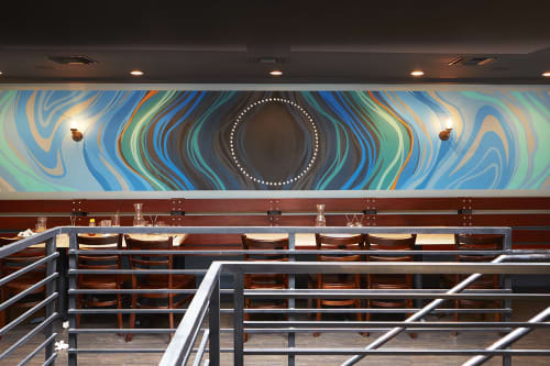 Waves Mural | Murals by VESL | Blue Line Pizza, San Carlos in San Carlos