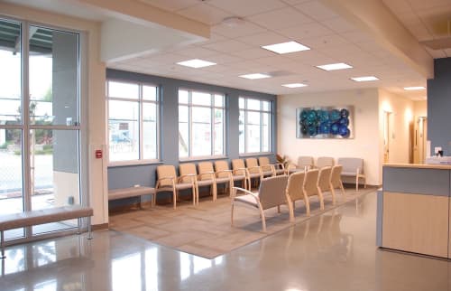 "Metal and Glass Art Installation" | Wall Sculpture in Wall Hangings by Lea de Wit | Palo Alto Medical Foundation in Santa Cruz. Item made of metal with glass
