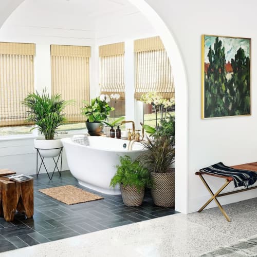 Laguna Azure Tiles paired with Venice Ivory Terrazzo Tiles by concrete