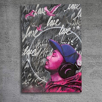 Music is Love | Oil And Acrylic Painting in Paintings by Ruben Rojas. Item made of canvas & synthetic