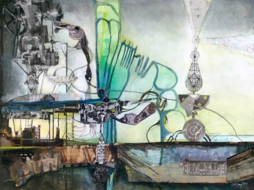 "Machine" mixed-media collage print | Oil And Acrylic Painting in Paintings by Jen McCleary Art & Design. Item composed of canvas