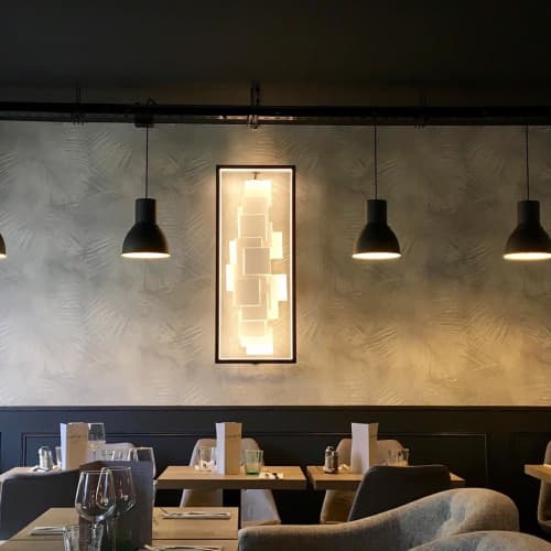 Cinier Sculptural LT | Sconces by CINIER | Le Notre Dame Café in Rungis. Item composed of steel & glass