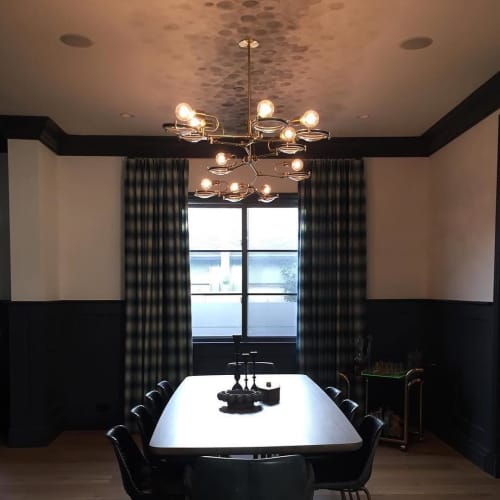 Lens Chandelier | Chandeliers by Neptune Glassworks | Private Residence - Los Angeles in Los Angeles. Item made of brass with glass