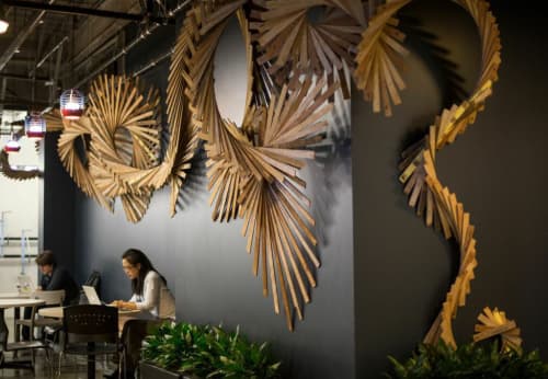 Recycled Wood Lathe Wall | Sculptures by Barbara Holmes | Facebook HQ in Menlo Park