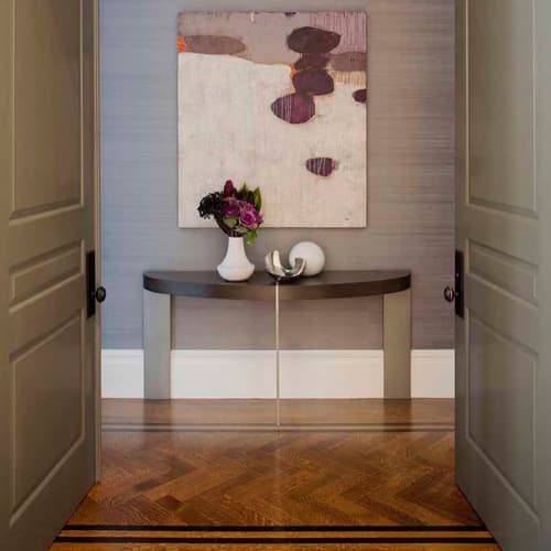 ST-91 Demilune Console Table | Tables by Antoine Proulx Furniture, LLC. Item made of walnut & metal