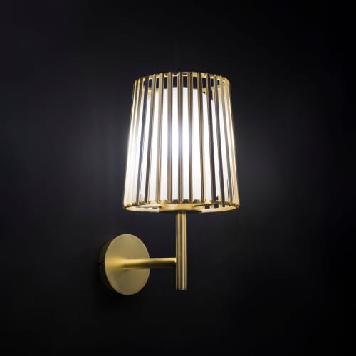 “Julia” Wall Lamp | Sconces by MOSS Objects | Hotel Sofitel London St James in London. Item made of brass & glass