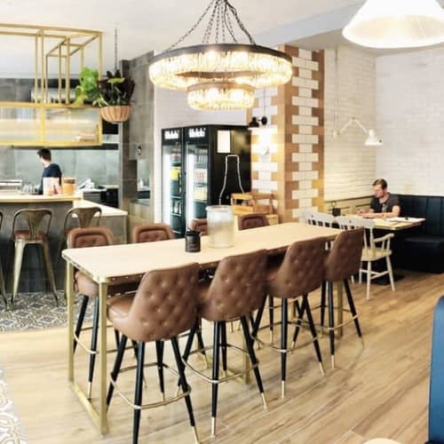 2500 Series Bar Stools | Dining Chair in Chairs by Richardson Seating Corporation | FritzMitte Streetfood Weimar in Weimar. Item composed of metal and leather